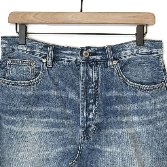 Free People We The Free Suzanne Distressed Blue Denim Skirt A Line Midi Size 30 - Picture 3 of 13